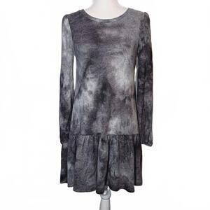 NEW Ultra Flirt Drop Waist Ruffle Hem Tie-Dye Mini Dress in‎ Gray, Size M
